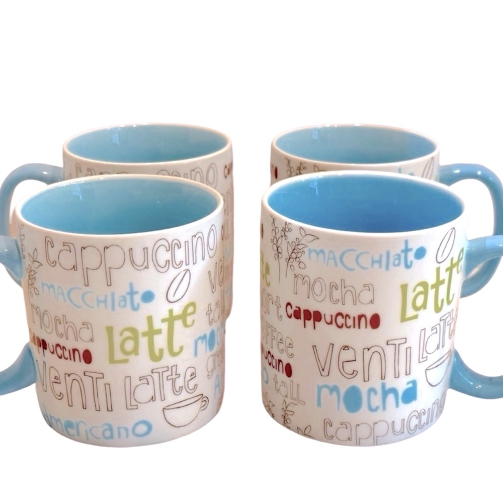 Vintage 2007 Starbucks Blue‎ Coffee Script Large Coffee Mug Set